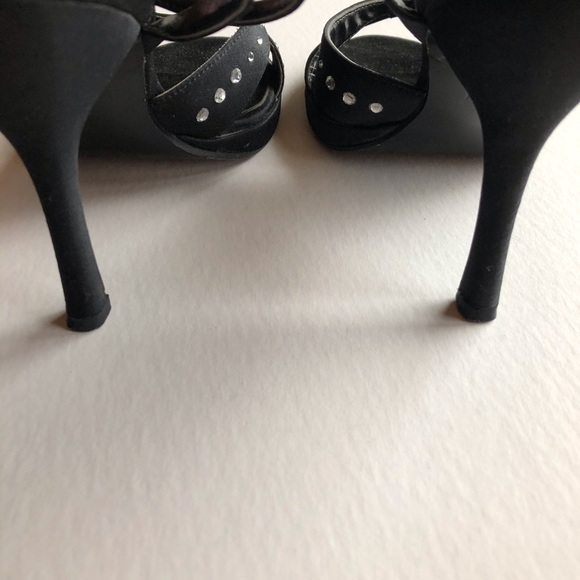 Nina Strappy Sandals Size 8 Black Satin & Rhinestone High Heels - Picture 7 of 9